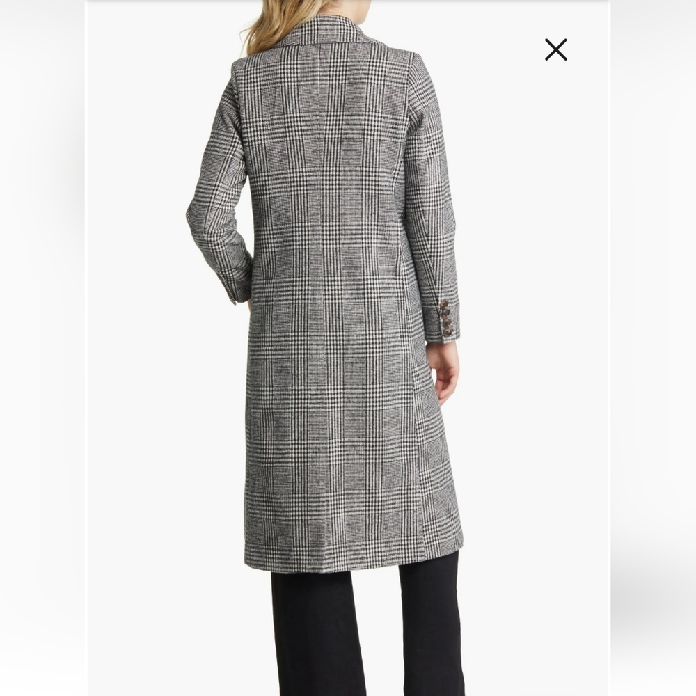 Halogen Tailored Double Breasted Long Plaid Coat - Picture 3 of 7